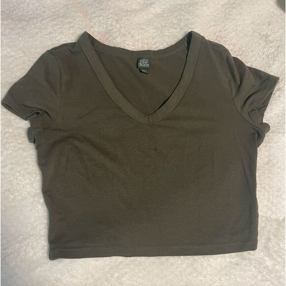 Wild Fable Short Sleeve Crop Top - Olive Green - Size S - Picture 1 of 3